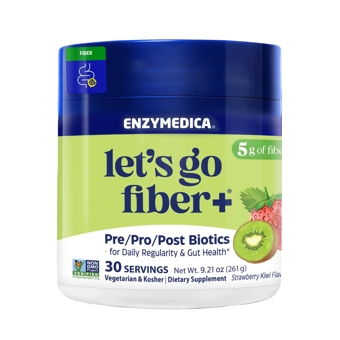 Canister of Lets Go Fiber Strawberry Kiwi.