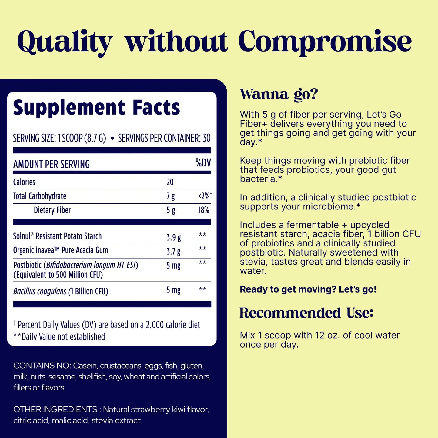 Lets Go FIber Strawberry Kiwi supplement facts and quality without compromise.