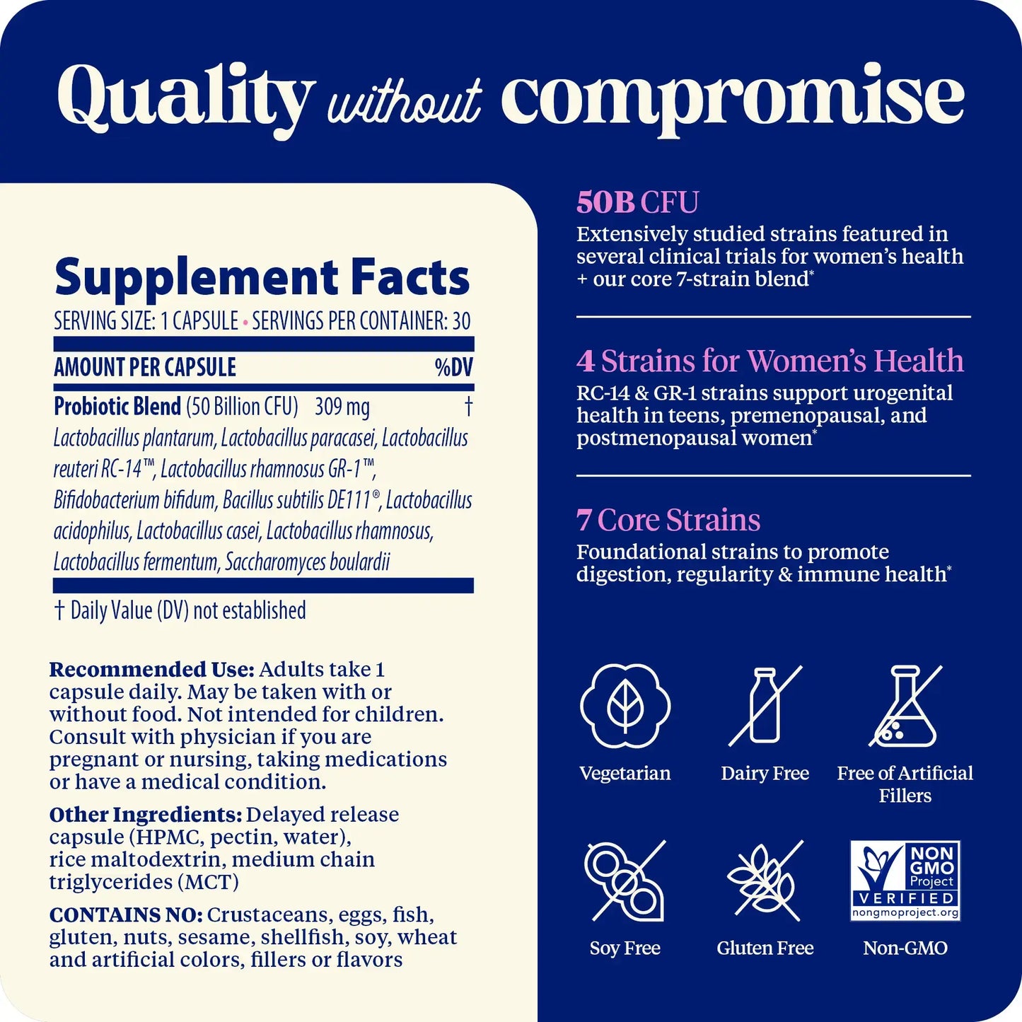 This image shows the supplement facts of subculture probiotics womens.