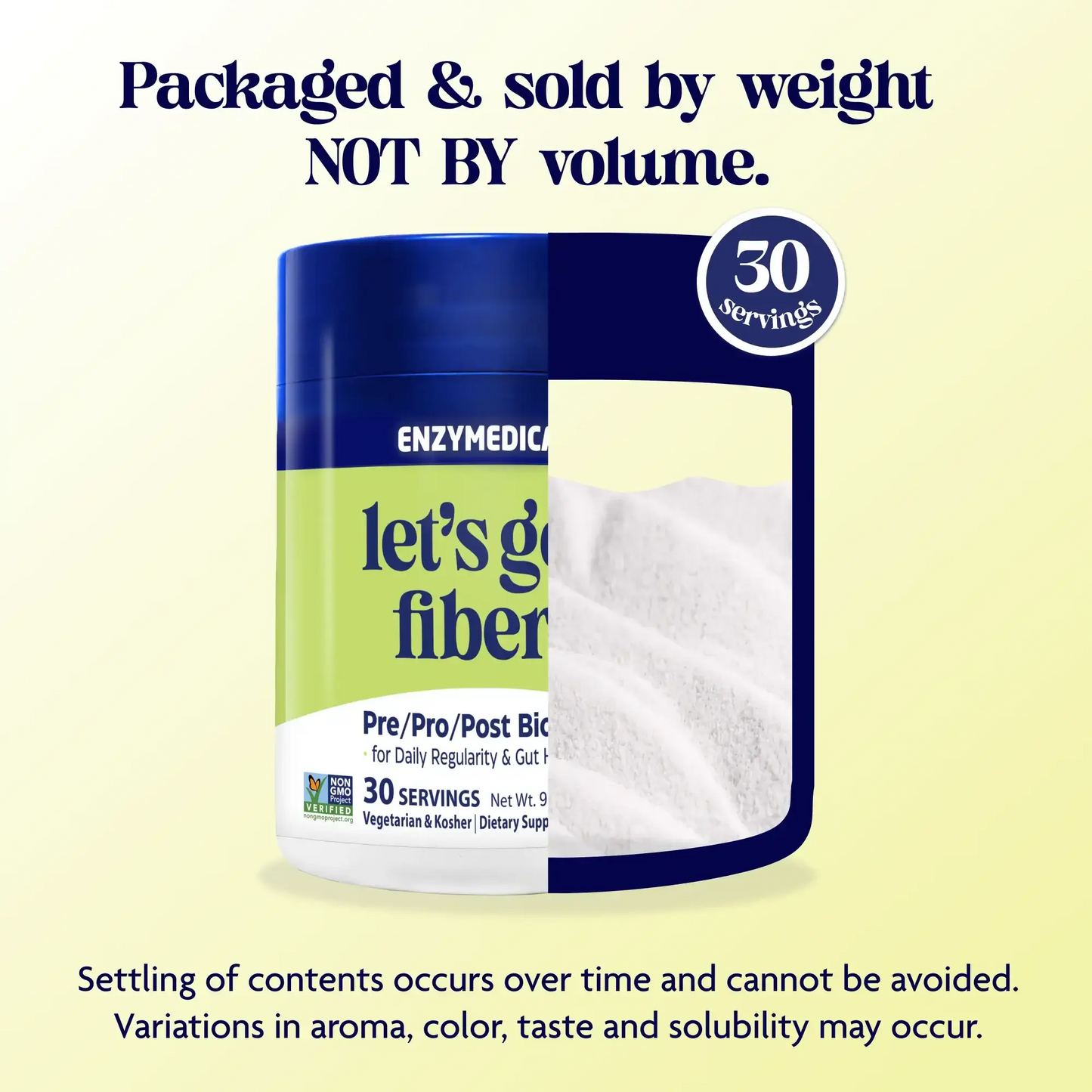 Container of Lets Go Fiber Strawberry Kiwi, packaged and sold by weight NOT by volume, 30 servings.