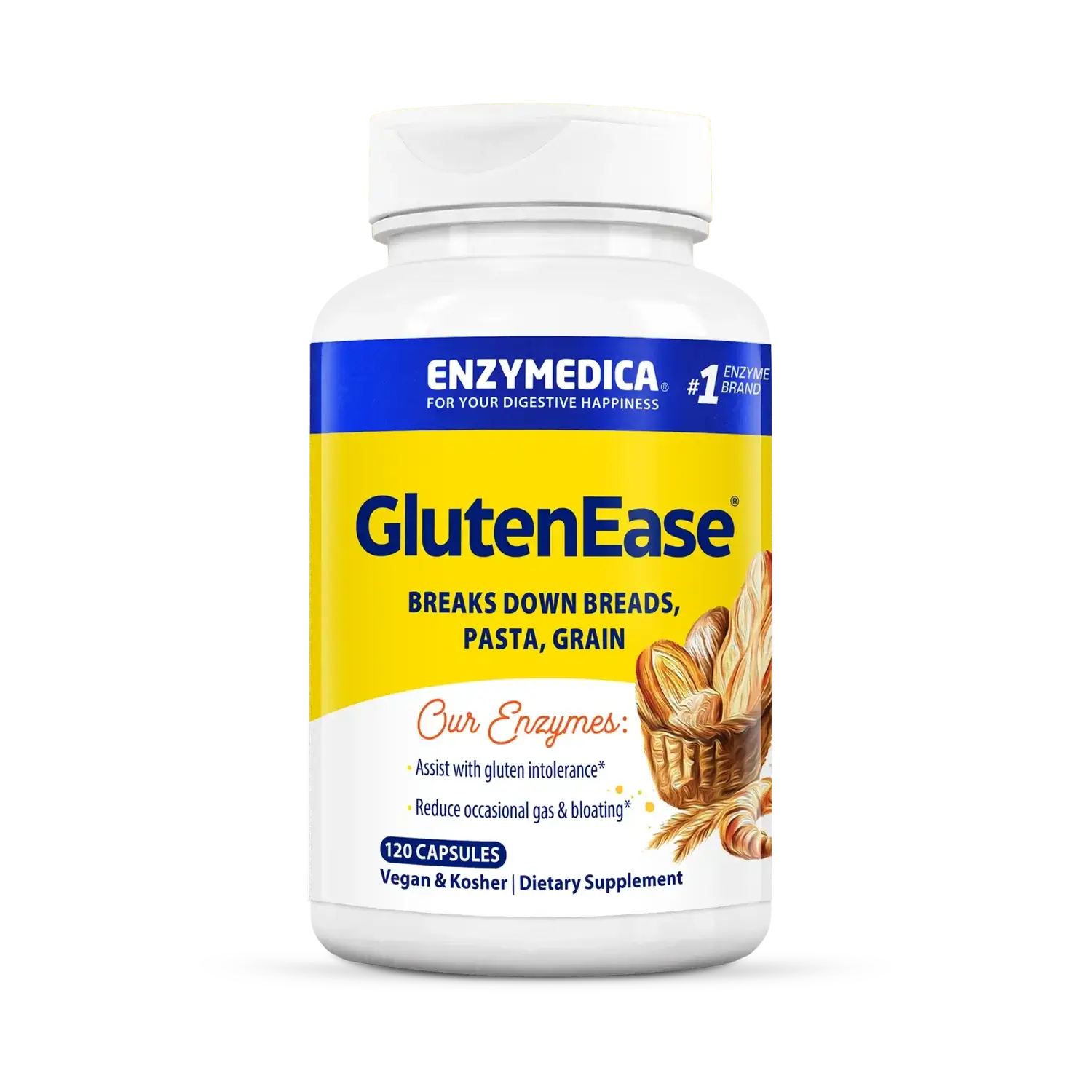 120 capsule bottle of GlutenEase.