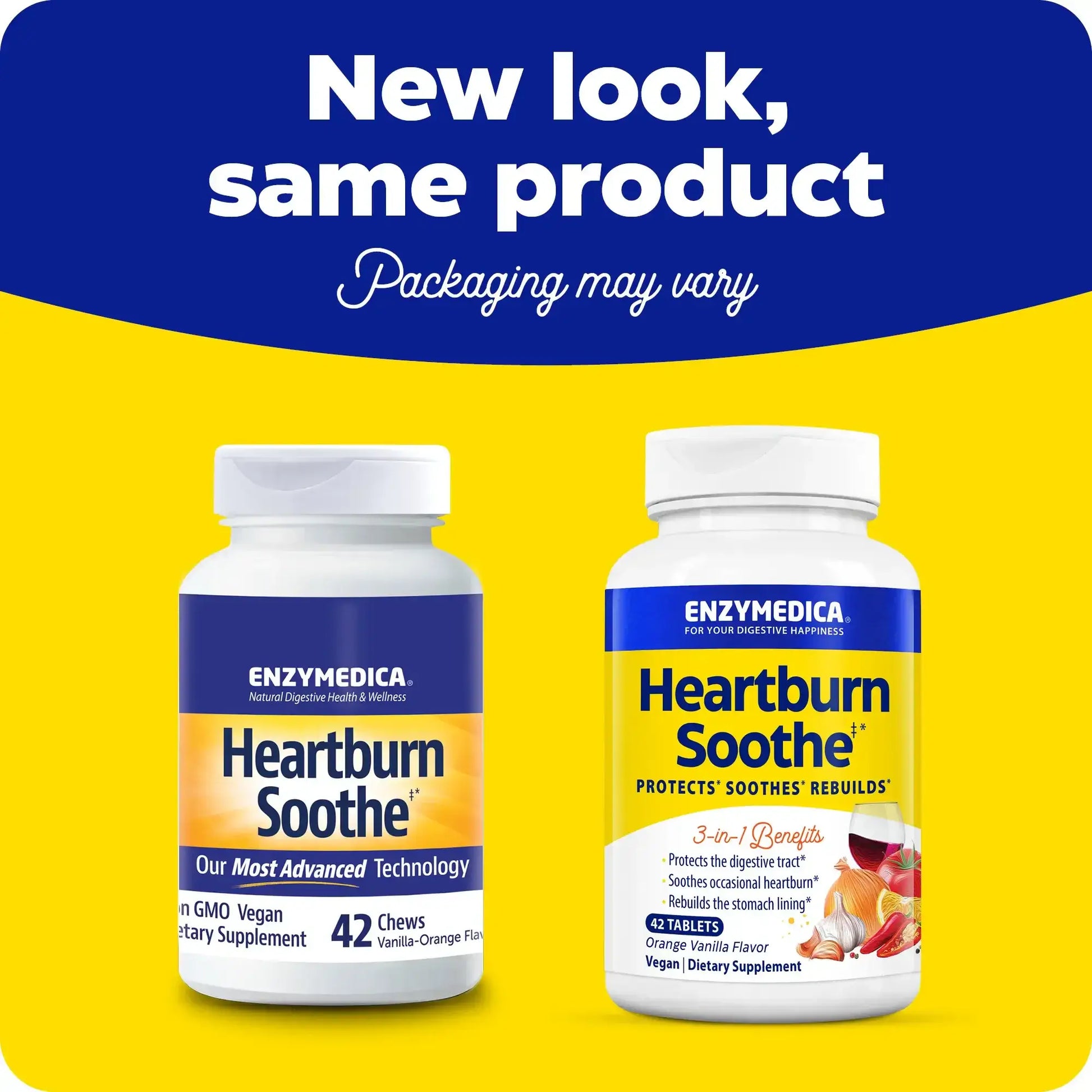 This image shows the new look for Heartburn Soothe Chewable.