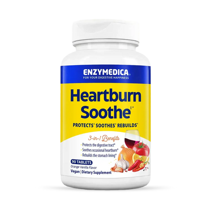 This image shows the container of Heartburn Soothe that holds 90 tablets.
