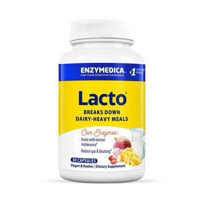 This image shows a container of Lacto that holds 30 capsules.