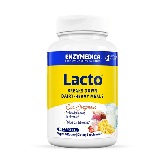This image shows a container of Lacto that holds 30 capsules.
