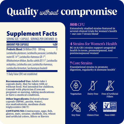 This image shows the supplement facts of subculture probiotics womens.