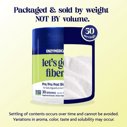 Container of Lets Go Fiber Strawberry Kiwi, packaged and sold by weight NOT by volume, 30 servings.